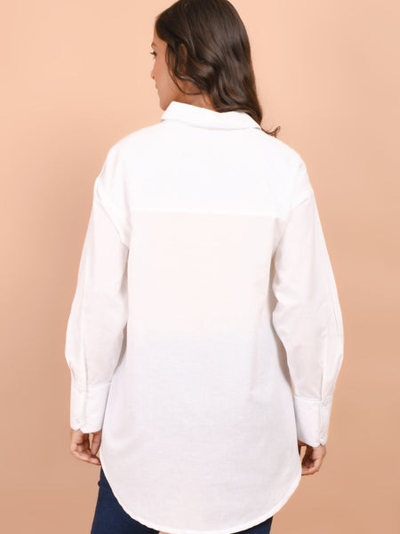 Over Sized White Collared Cotton Shirt