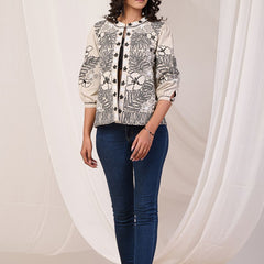 Black Embroidered Off White Cotton Jacket