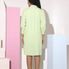 Pastel Green Sequined Work Shirt Dress