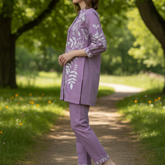 Designer Purple Kurta & Pant Set with White Threadwork