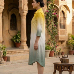 Stylish Yellow Green Ombre Summer Dress