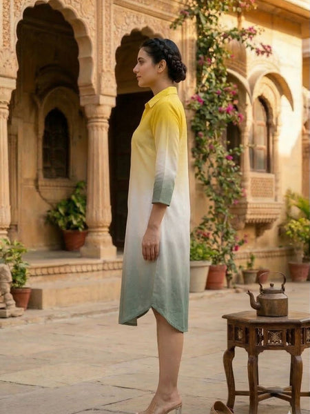 Stylish Yellow Green Ombre Summer Dress