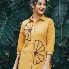 Sunflower Bloom Embroidered Cotton Shirt