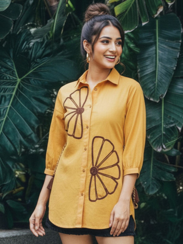 Sunflower Bloom Embroidered Cotton Shirt