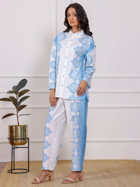 Azure Bloom Printed Co-Ord Shirt & Pant Set