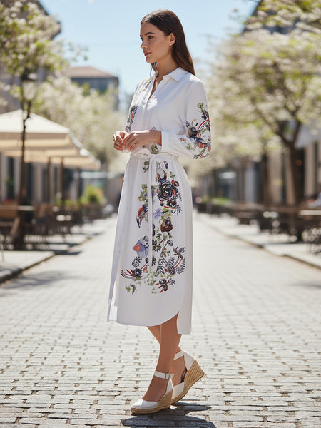 Lily White Embroidered Mini Shirt Dress