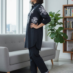 Navy Blue Shirt Pattern Co-ord Set