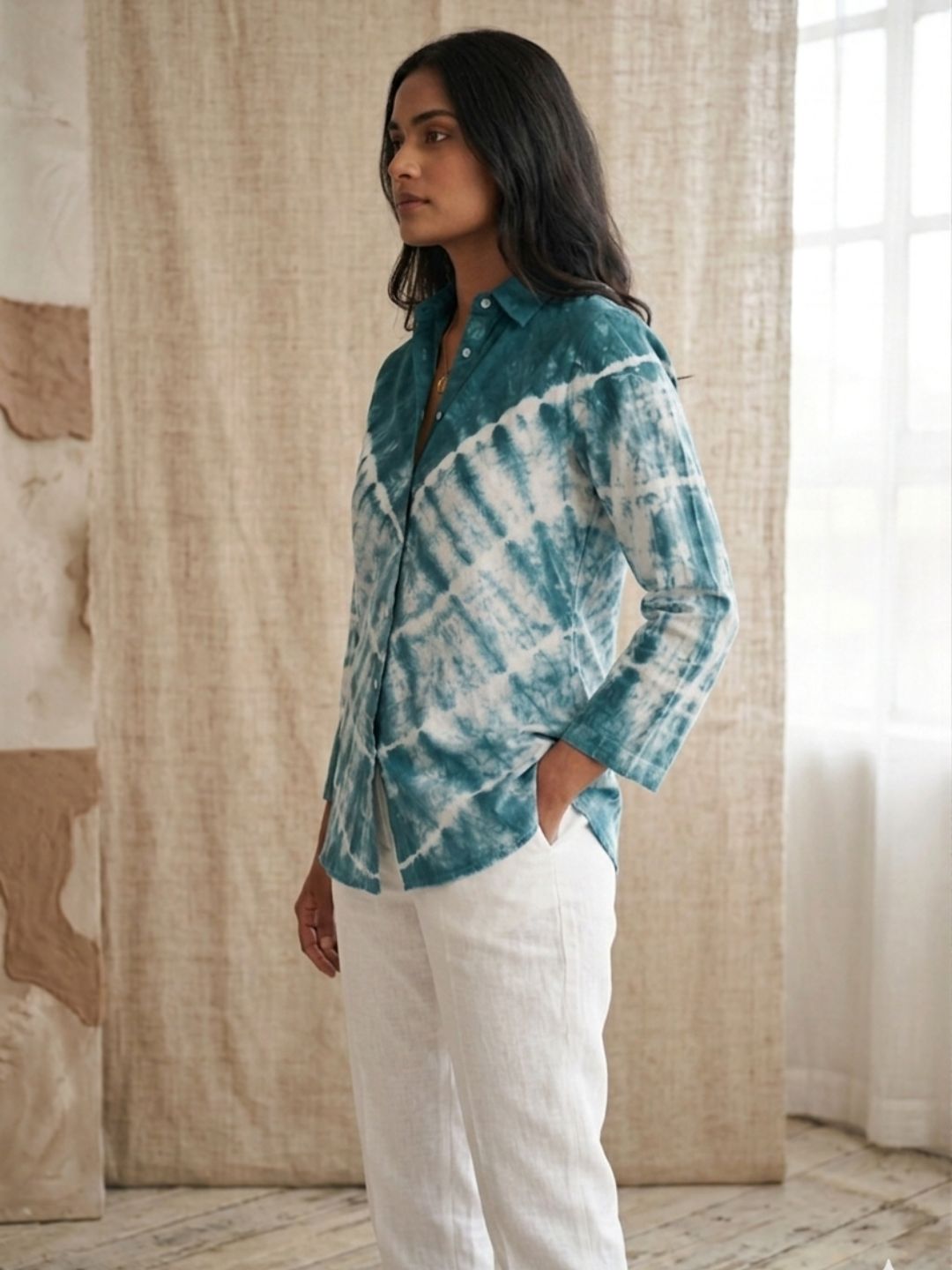 Stylish Tie-Dye Shirt Top with Collar Neck & Full Sleeves