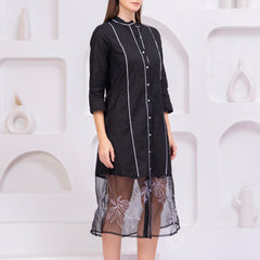 Premium Embroidered Sheer Panel Kurti Dress