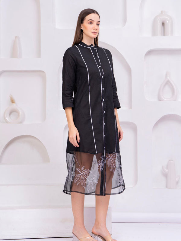 Premium Embroidered Sheer Panel Kurti Dress