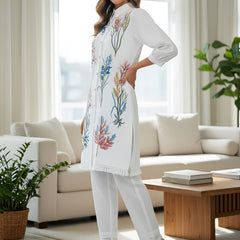 White Multicolor Embroidered Cotton Co-ord Set
