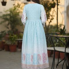 Light Blue Floral Embroidered Anarkali Suit Set