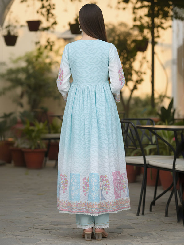 Light Blue Floral Embroidered Anarkali Suit Set