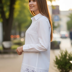 Women’s Cotton Embroidered Shirt with Collar Neck and Full Sleeves
