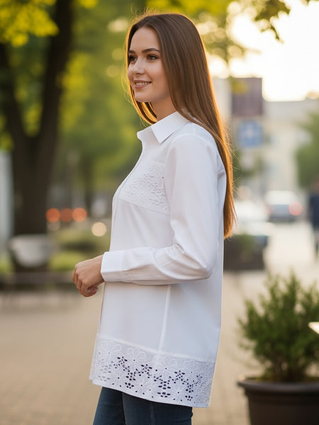 Women’s Cotton Embroidered Shirt with Collar Neck and Full Sleeves