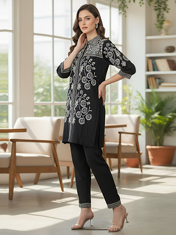 Black Embroidered Co -ord Set