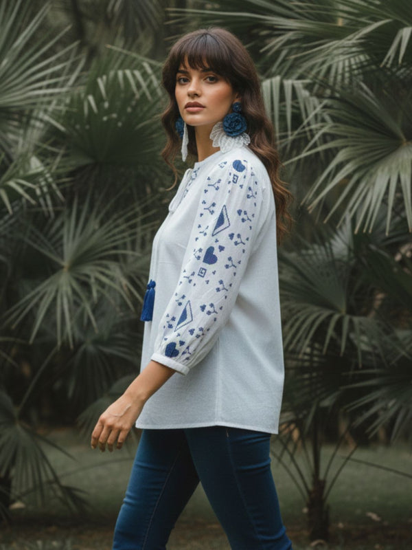 White Grace Embroidered Cotton Top