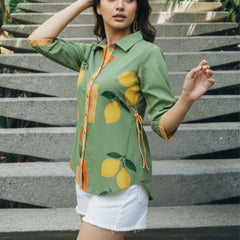 Mint Citrus Garden Embroidered Cotton Shirt