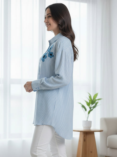 Designer Blue Shirt Pattern Top