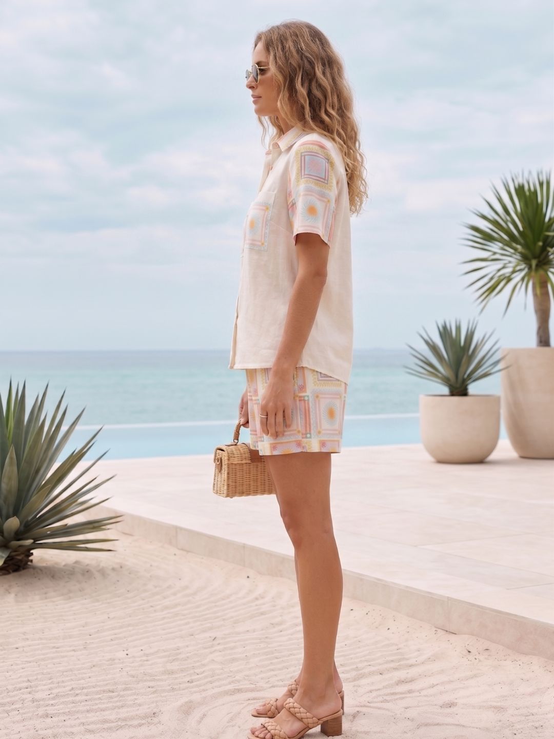 Women Geometric Printed Shirt & Shorts Co-Ord Set