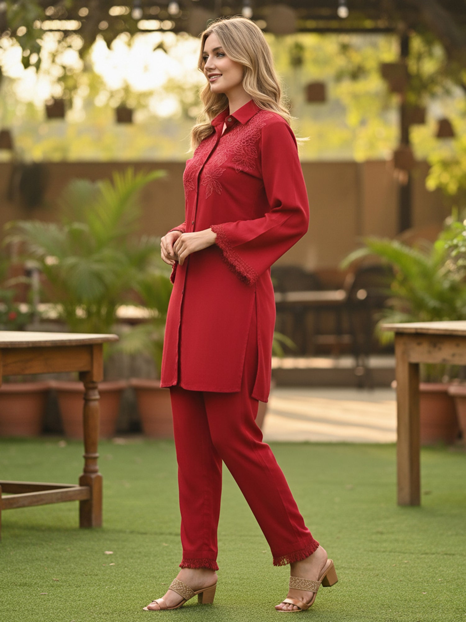Mystic Red Embroidered Co-ord Set