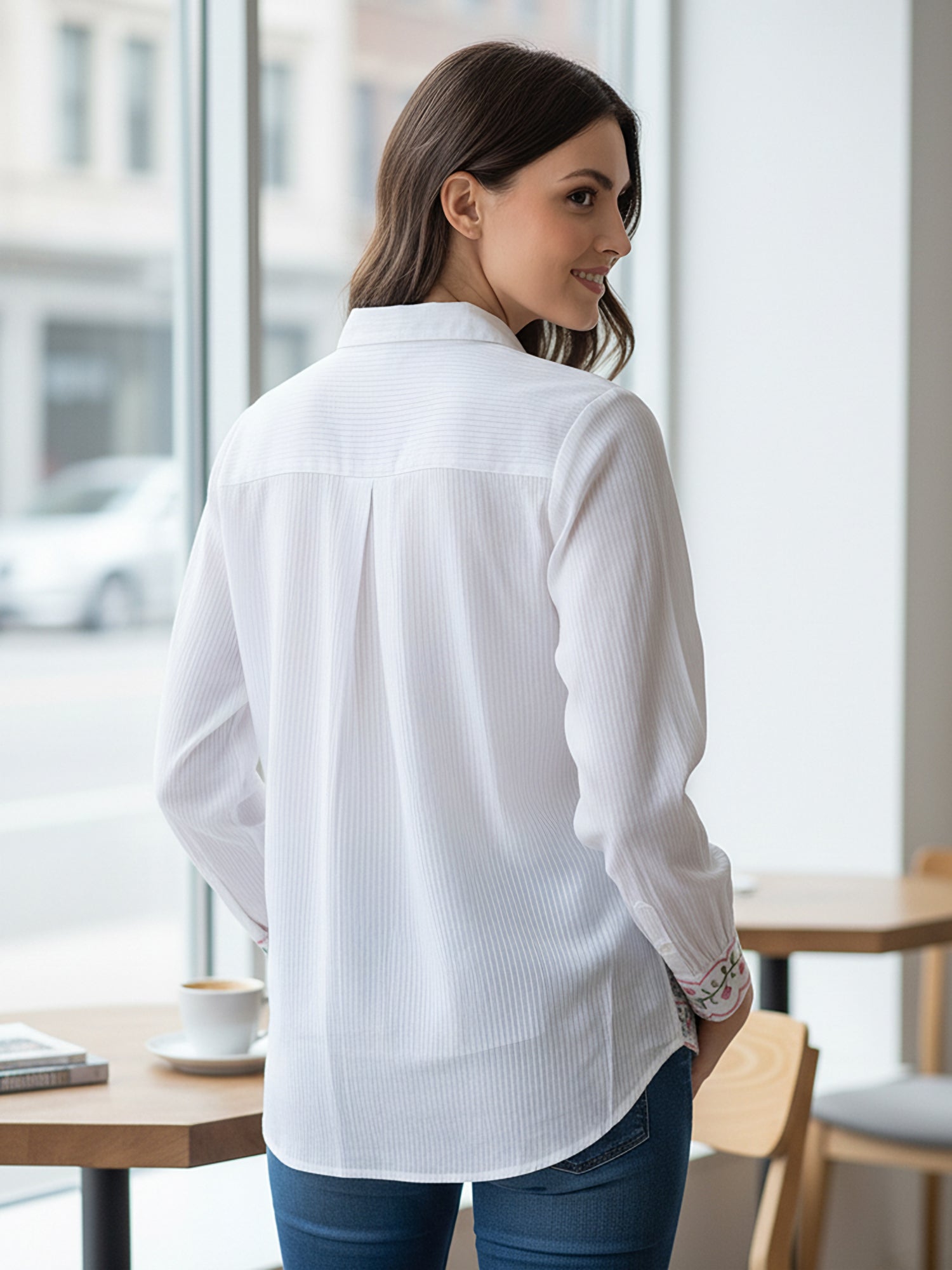 Floral Embroidered Button-Down Shirt