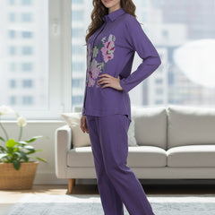 Purple Embroidery Work Co-Ord Set