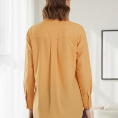 Yellow Embroidered Viscose Shirt with Closed Neck