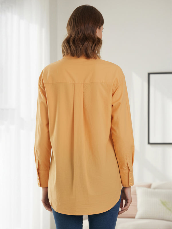 Yellow Embroidered Viscose Shirt with Closed Neck