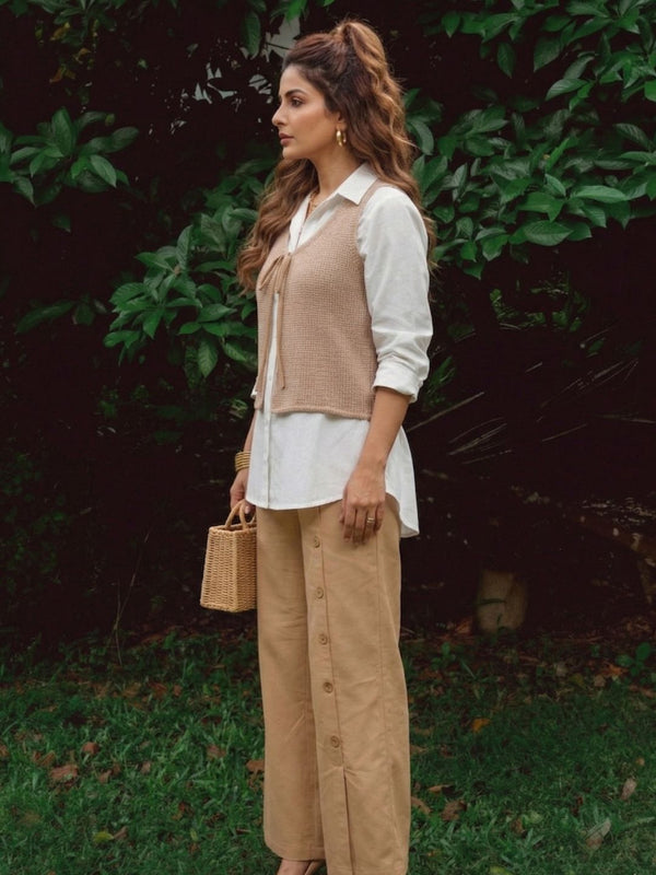 Stylish Beige Co-Ord Set with Layered Shirt