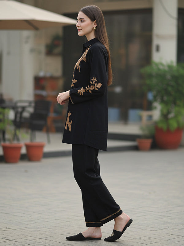 Golden Embroidered Black Co-ord Set