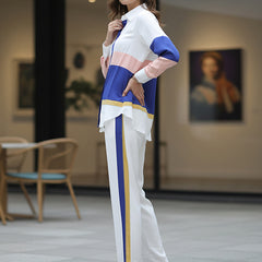 Women’s White & Blue Imported Tencel Co-ord Set