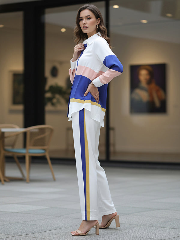 Women’s White & Blue Imported Tencel Co-ord Set