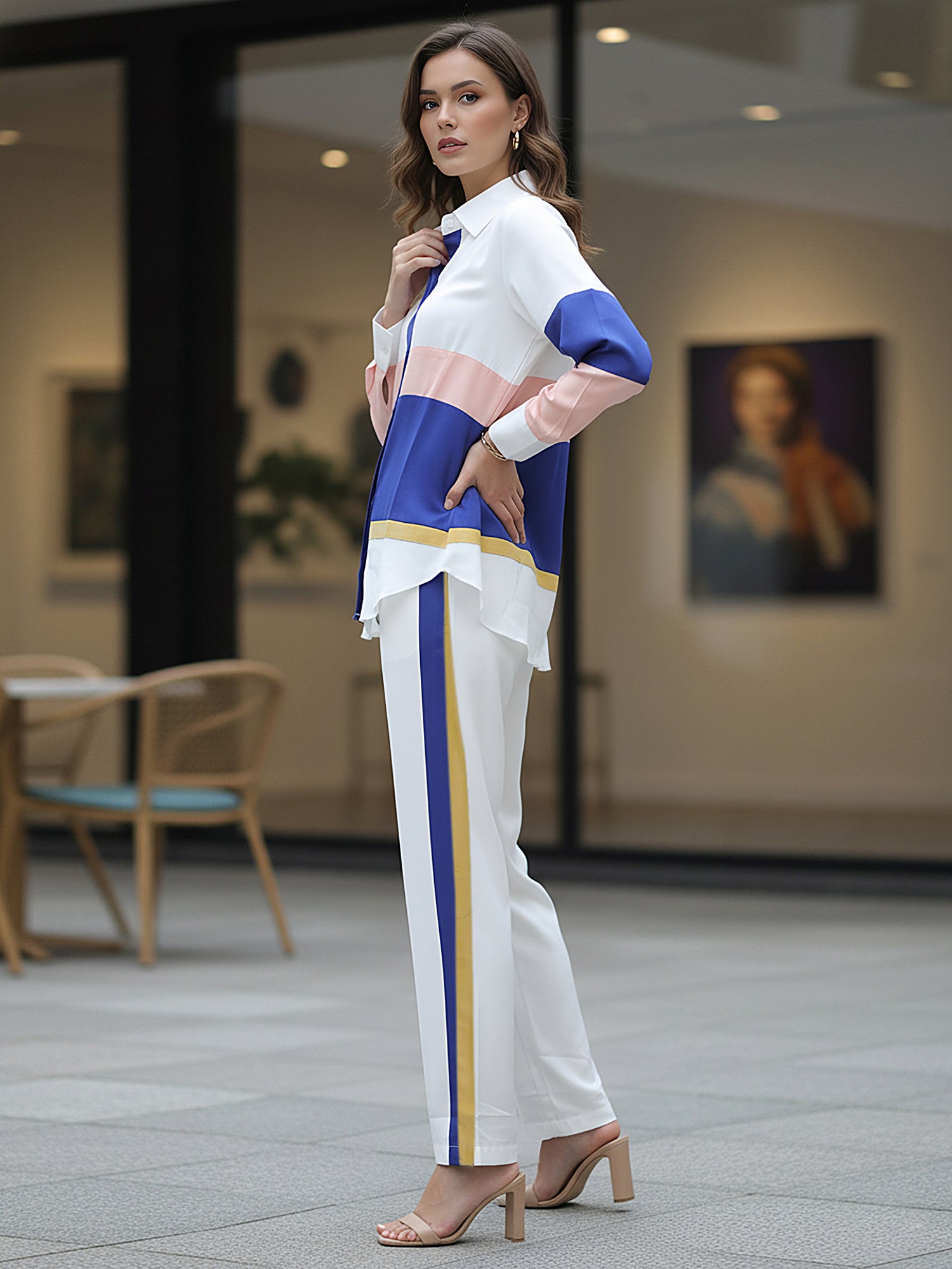 Women’s White & Blue Imported Tencel Co-ord Set