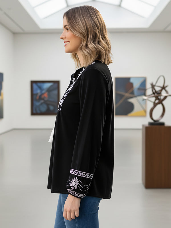Designer Black Top with White Embroidery