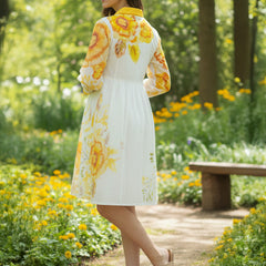 White & Yellow Floral Midi Dress