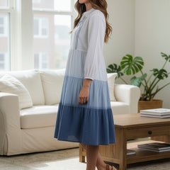 Ocean Haze Ombre Blue Embroidered Fit & Flare Dress