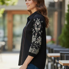 Black Handcrafted Embroidered Cotton Shirt