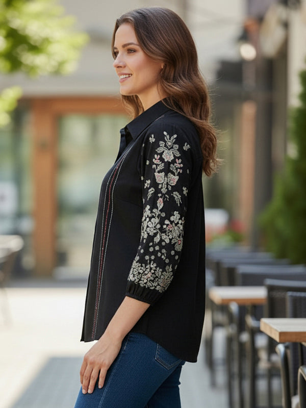 Black Handcrafted Embroidered Cotton Shirt