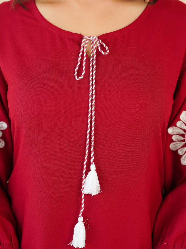 Stylish Red Flower Work Women’s Two-Piece Set