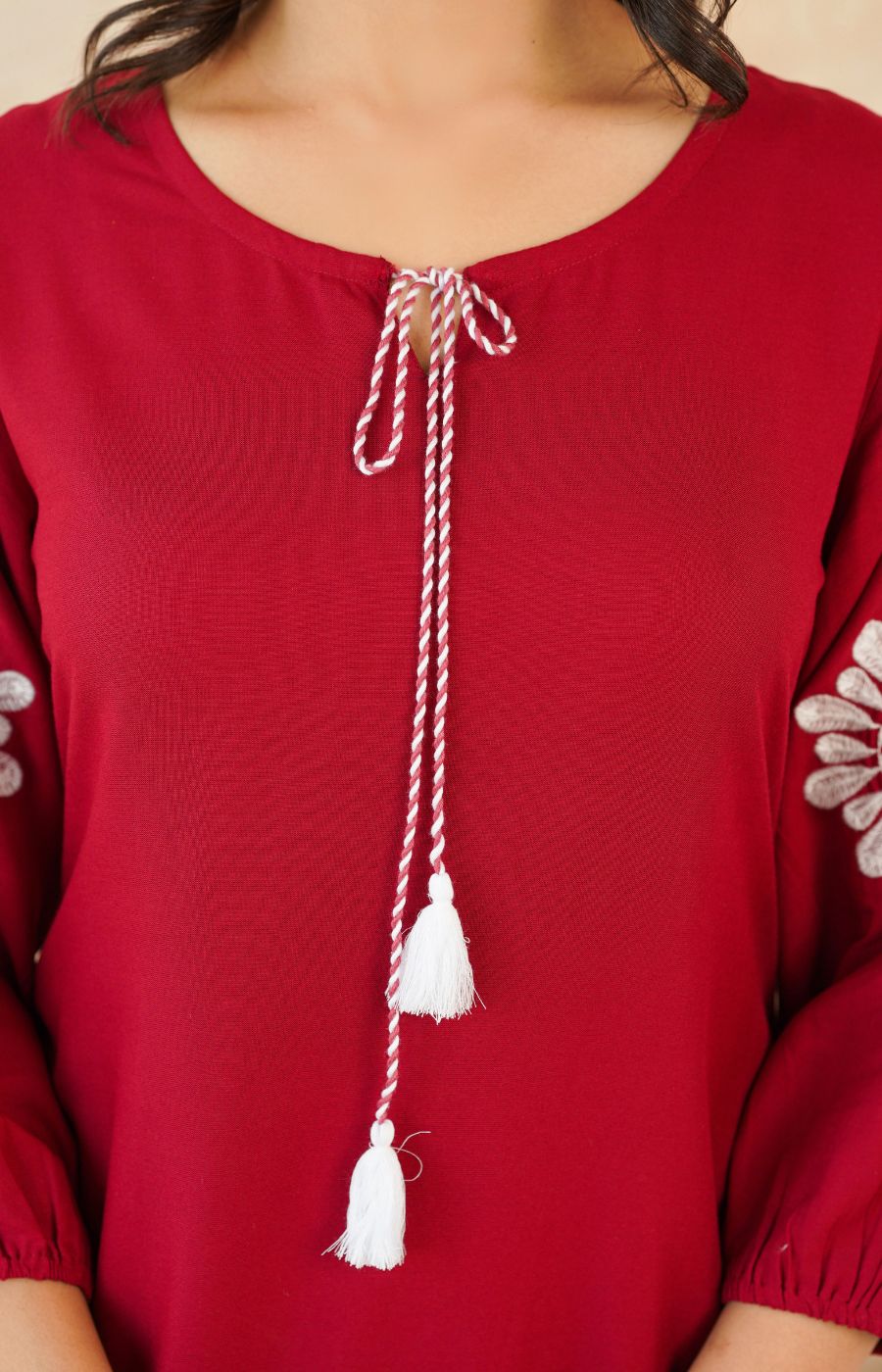 Stylish Red Flower Work Women’s Two-Piece Set
