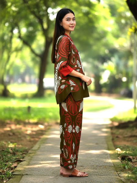 Printed Red Rayon Co-Ord Set