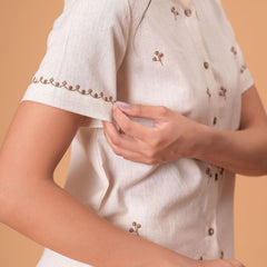 Beige Brown Embroidered  Co-ord Set