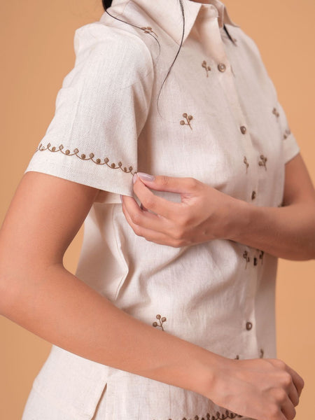 Beige Brown Embroidered  Co-ord Set