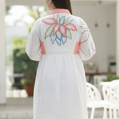 Printed Cotton Cambric Mini Dress with Soft Pink Detailing