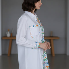 White Cotton Top With Colorful Design