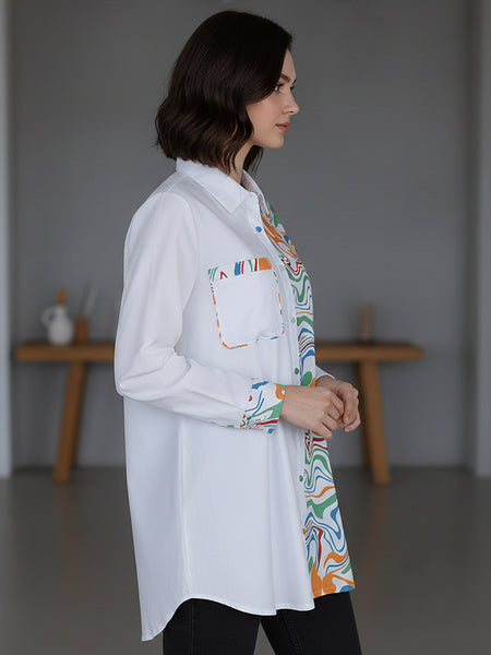 White Cotton Top With Colorful Design