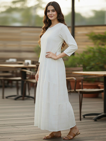 Off-White Embroidered Cotton Midi Dress