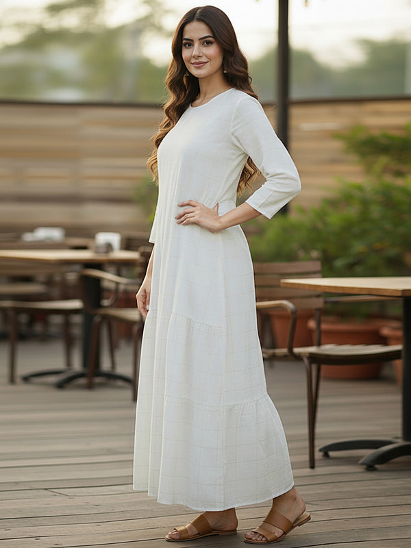 Off-White Embroidered Cotton Midi Dress