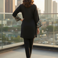 Designer Black Co-ord with Floral & Geometric Embroidery